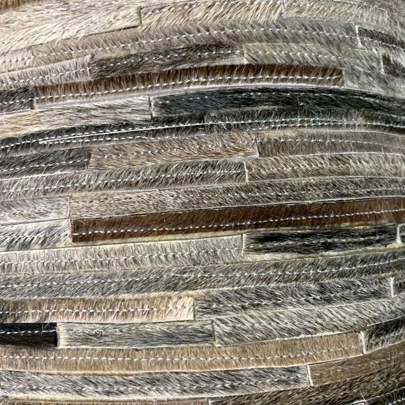 LOLOI 22" Gray & Brown Pony Hair Leather Throw Pillow with Feather Insert NEW - Picture 6 of 7